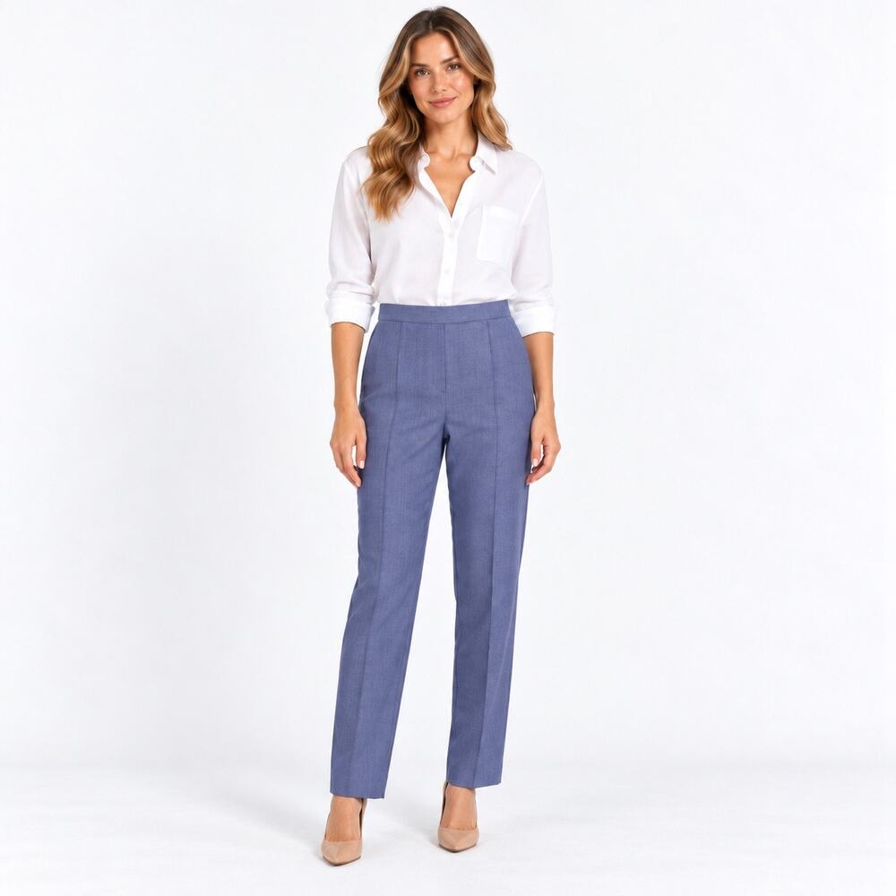 Elie Tahari Virgin Wool Blend Straight Tapered Leg Trouser Pant Blue Size 10